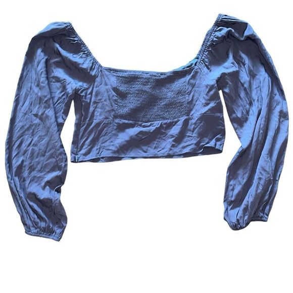 NWT Kendall & Kylie Long Sleeve Shirred Bodice Top Large Blue PACSUN - Picture 5 of 11